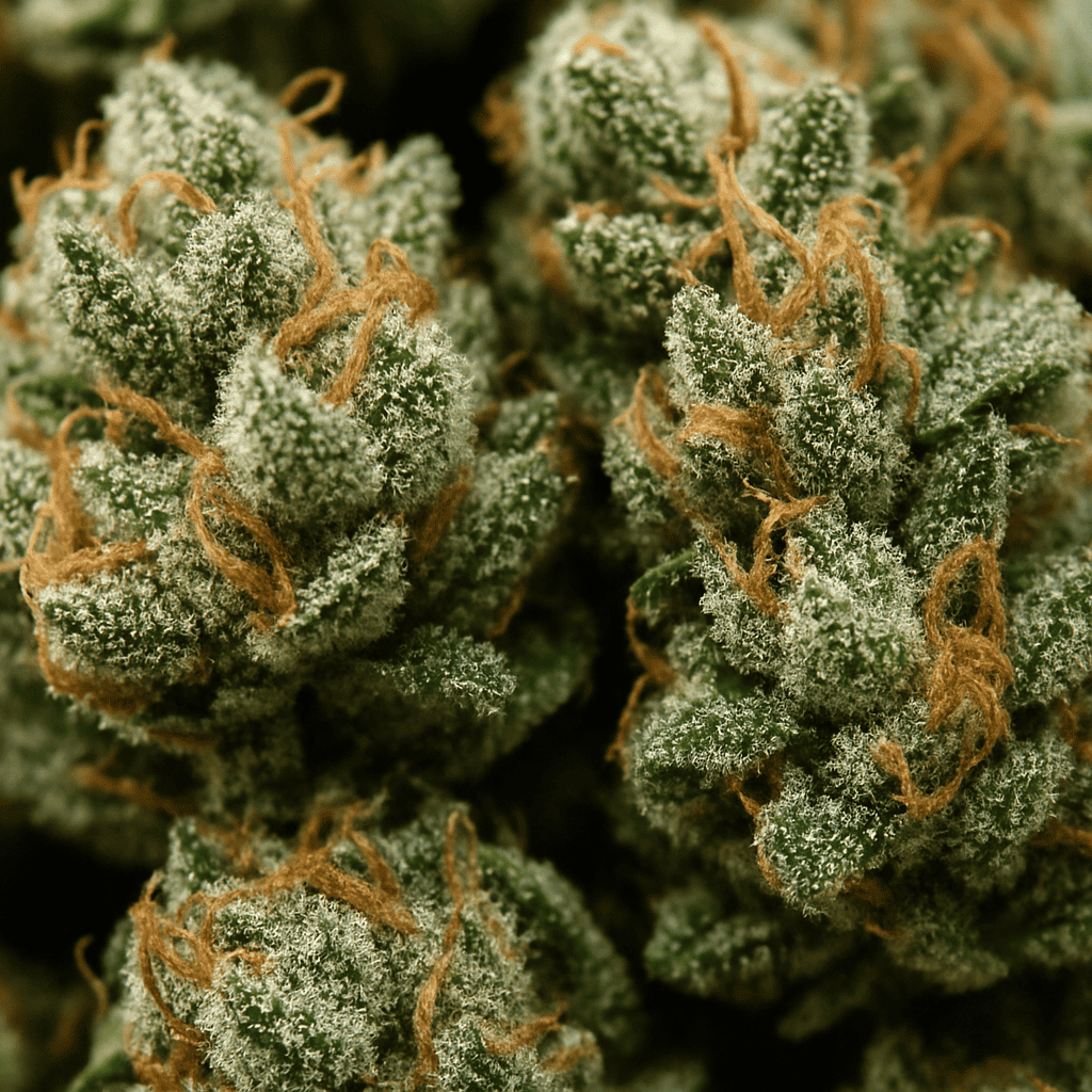 Close-up of cannabis buds with visible trichomes